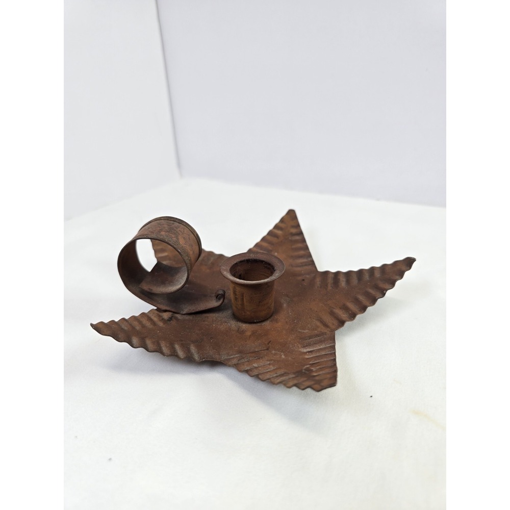 Vintage Primitive Tin Star Taper Candle Holder Rustic Farmhouse Country Decor